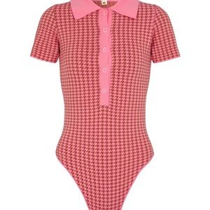 Pink Houndstooth Polo Bodysuit